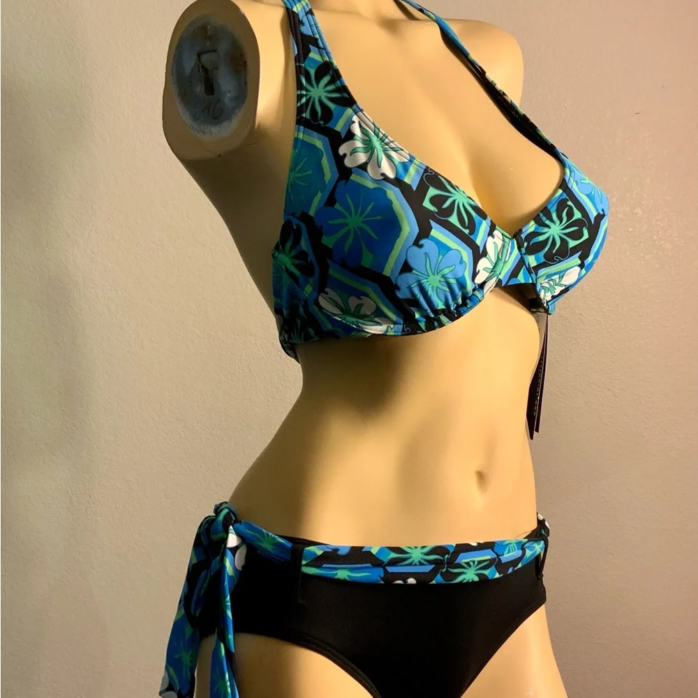 Coco Reef Indigo Rock retro floral bikini sets underwire bra L M 32-34C 36-38C - Picture 1 of 3